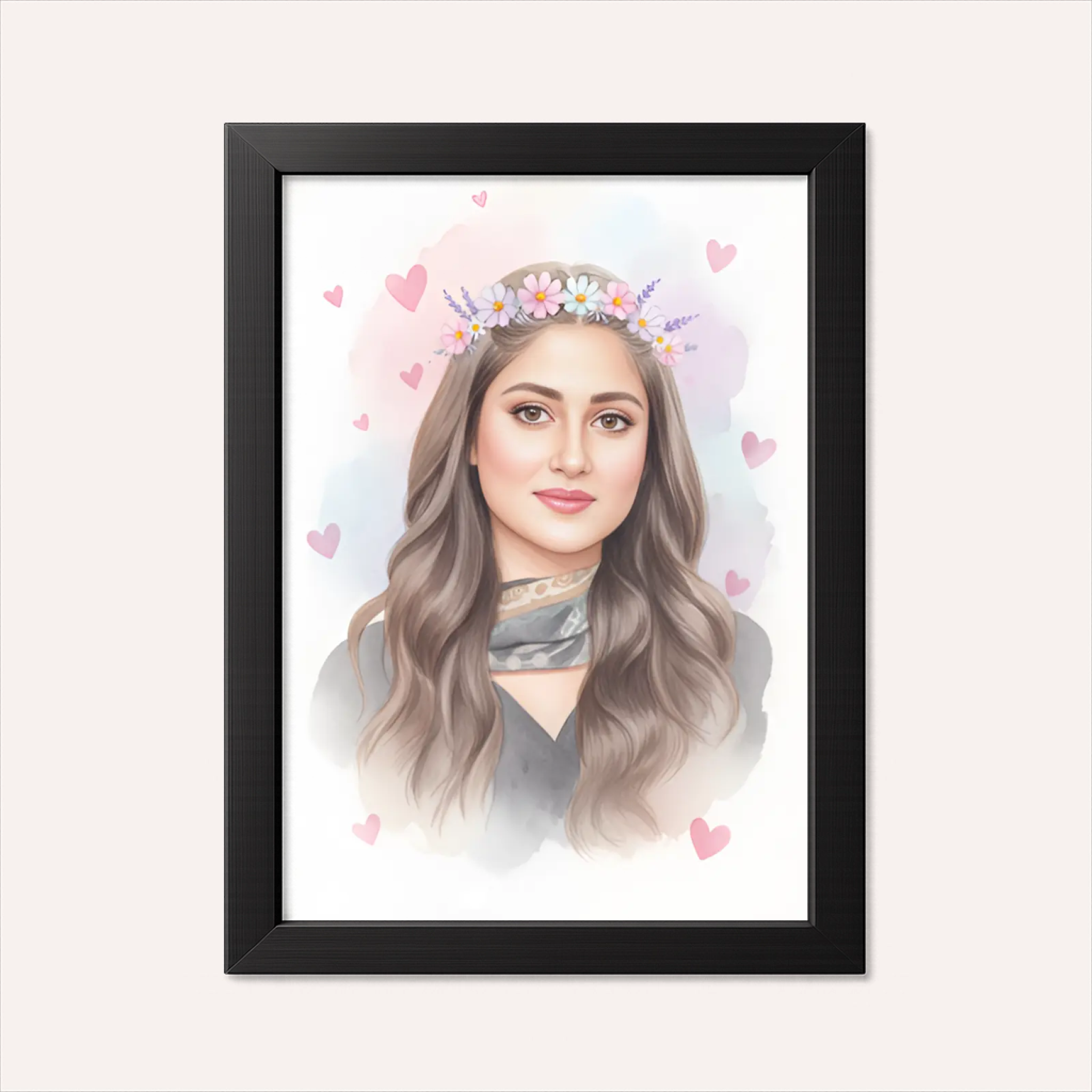 Custom Watercolor Portrait with Flowers - AI Poster