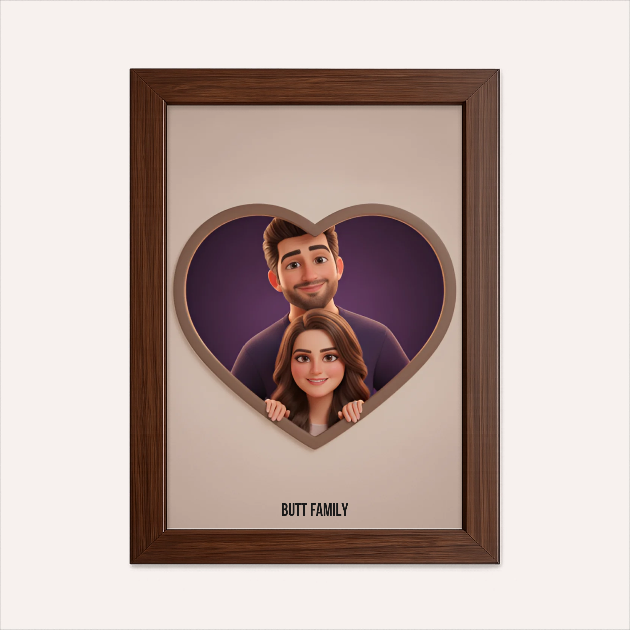 Personalised Poster - 3D Family Portrait Heart Framed - AI Poster